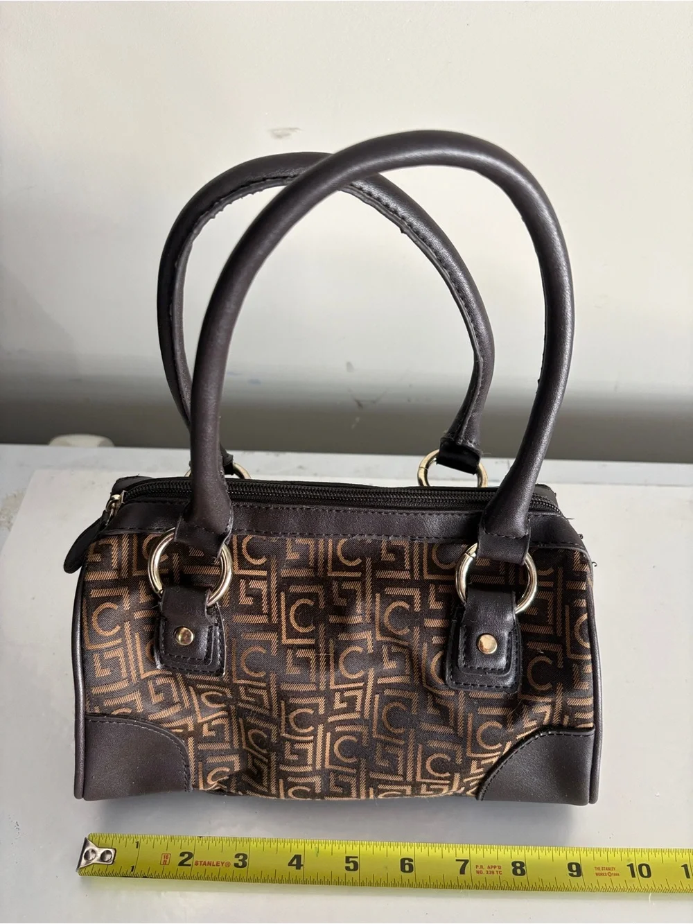Liz Claiborne Brown Logo-Print Satchel with Dark Brown Trim